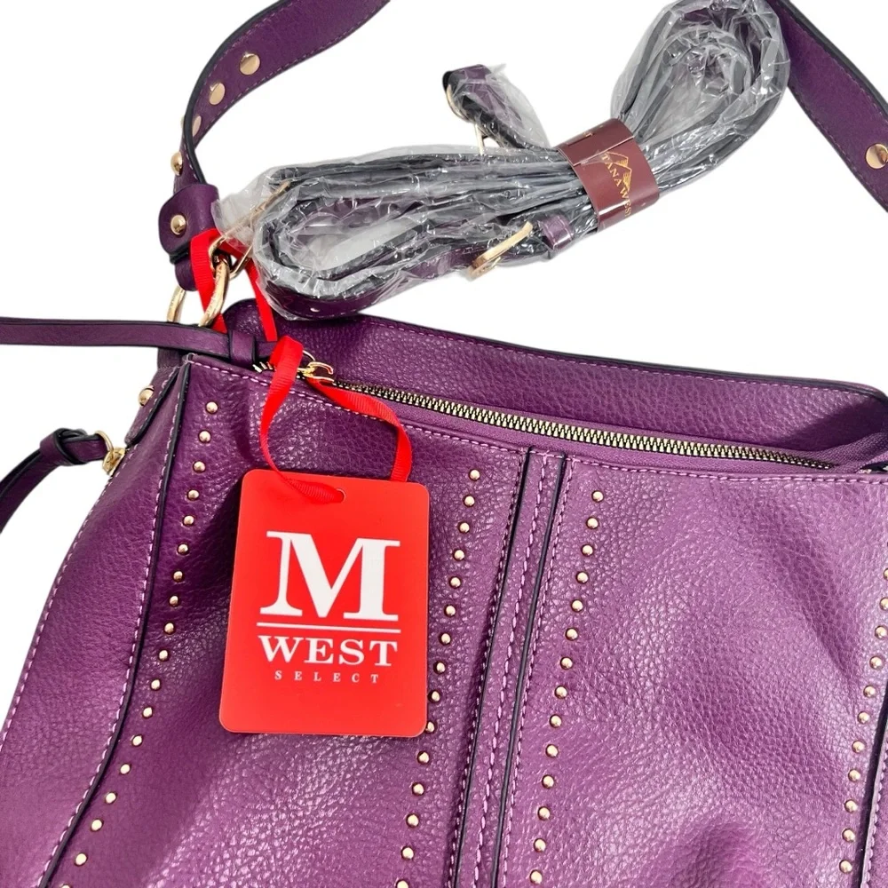 Montana West Studded Hobo Bag with Concealed Carry in Purple and Gold NWT